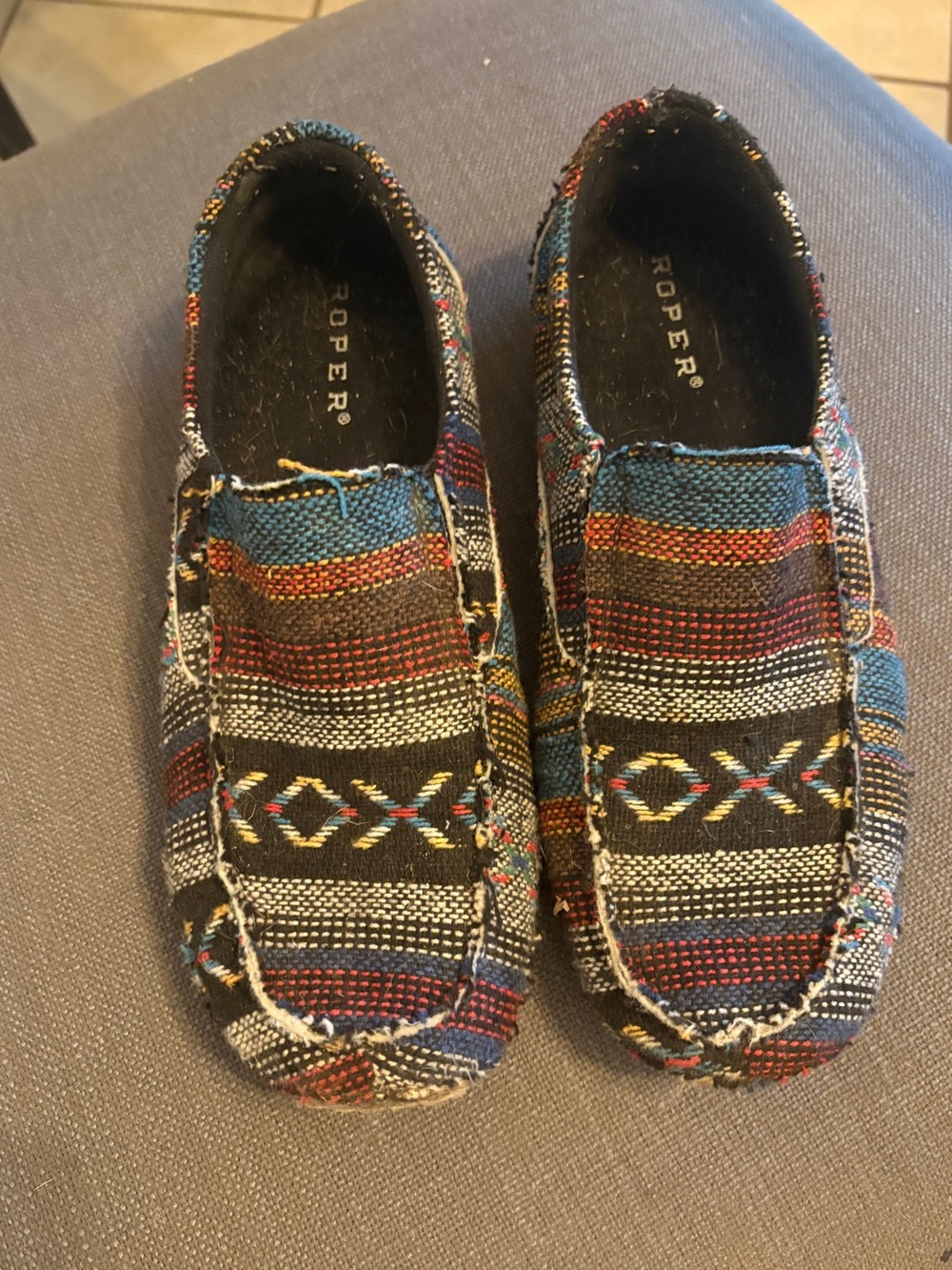 Roper Kids Black Multicolor Patterned Slip-Ons